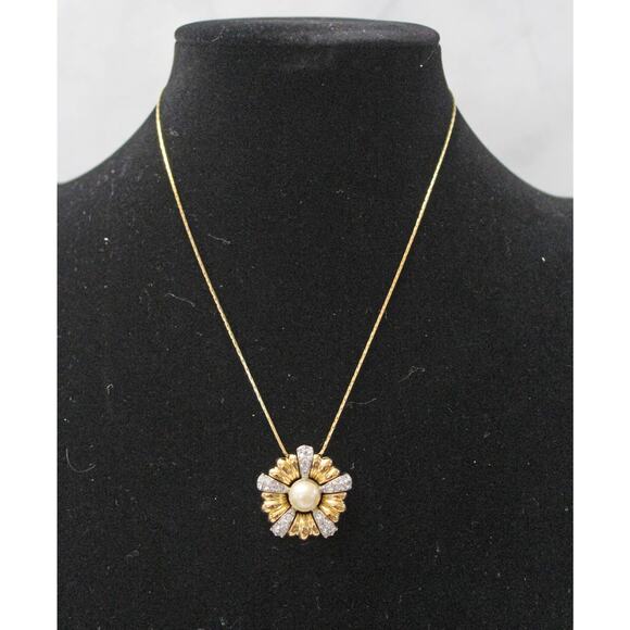 Beautiful Vintage Gold, Rhinestone, and Glass Pearl 16 Inch Necklace N60 - Picture 3 of 3